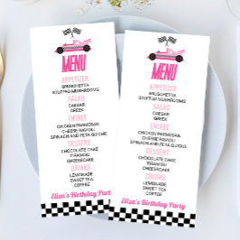 Roze Race Auto Verjaardagsfeestje Voedsel Menu