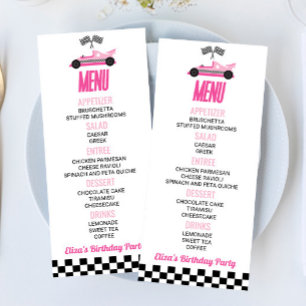Roze Race Auto Verjaardagsfeestje Voedsel Menu