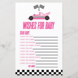 Roze Race Auto Wensen voor Baby shower spel