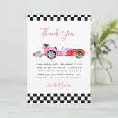 Roze Race Car Baby shower Bedankkaart (Staand voorkant)