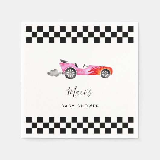 Roze  Race Car Baby shower Servet (Voorkant)