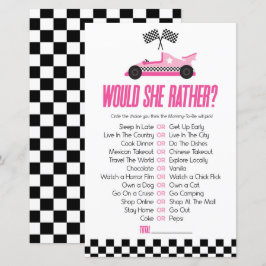 Roze Race Car zou ze liever Baby shower spel