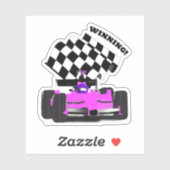 Roze Raceauto - Geruite Vlag Sport Sticker (Vel)