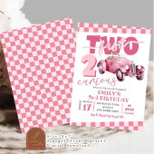 Roze raceauto Two Fast Two Curious 2e verjaardag Kaart