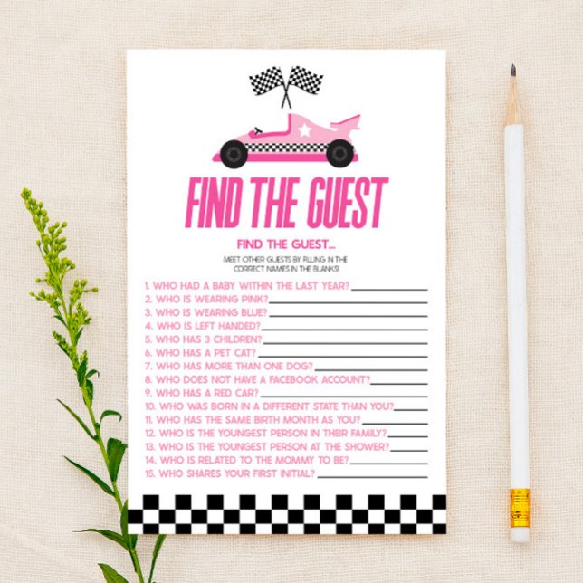 Roze Raceauto Vind De Gast Baby Shower Spel (Creator heeft geüpload)