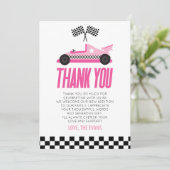 Roze Racecar Race Auto Baby shower Bedankkaart (Staand voorkant)