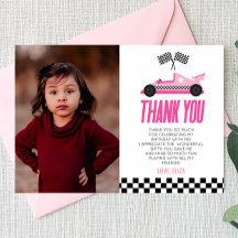 Roze Racecar Race Auto Custom Foto Verjaardagsfees