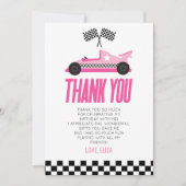 Roze Racecar Race Auto Verjaardagsfeestje Bedankkaart (Voorkant)
