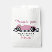 Roze racewagen met draagtas bedankzakje (Voorkant)
