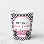 Roze racewagen met twee snelle feestdagen papieren bekers (Achterkant)
