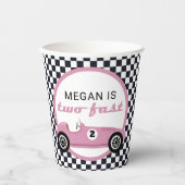 Roze racewagen met twee snelle feestdagen papieren bekers (Voorkant)