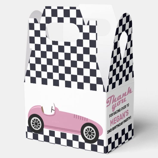 Roze racewedstrijd met roze racepartij gecheckt bedankdoosjes (Geopend)