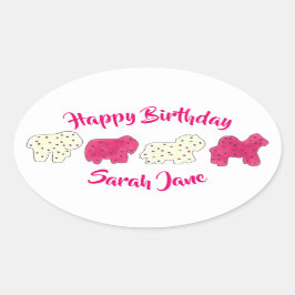 Roze rackers Koekjes Circus Birthday Party Ovale Sticker
