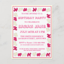 Roze rackers Koekjes Circus Birthday Party Uitnodiging Briefkaart