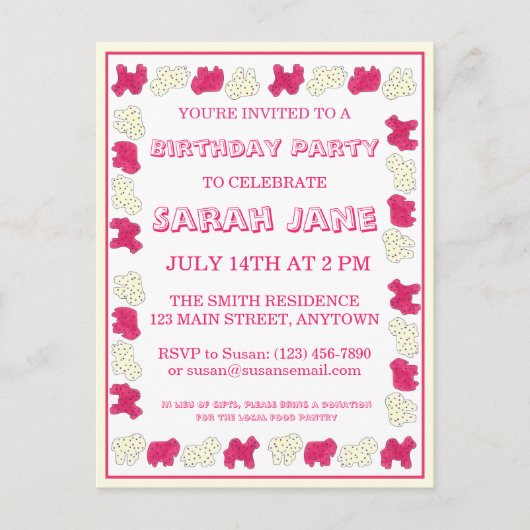 Roze rackers Koekjes Circus Birthday Party Uitnodiging Briefkaart (Voorkant)