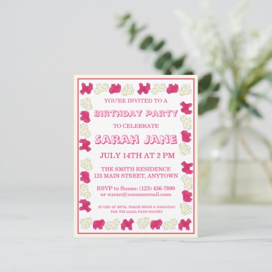 Roze rackers Koekjes Circus Birthday Party Uitnodiging Briefkaart (Staand voorkant)