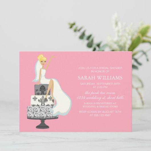 Roze radiant bruid over de bruiloft kaart (Staand voorkant)