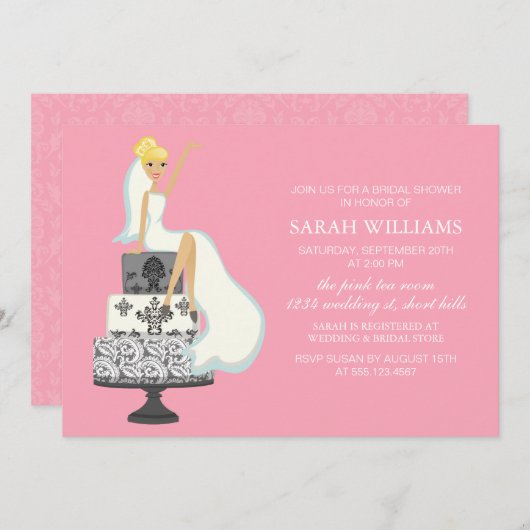 Roze radiant bruid over de bruiloft kaart (Voorkant / Achterkant)