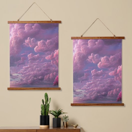 Roze radiant wolken hangend wandkleed (Asymmetrisch)