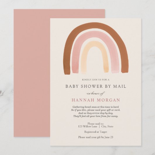Roze Rainbow Baby shower per Mail uitnodiging (Voorkant / Achterkant)