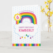 Roze Rainbow Gepersonaliseerde Verjaardag Kaart vo (Gele Bloem)
