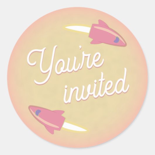 Roze raketten & maan envelop zegel (Voorkant)