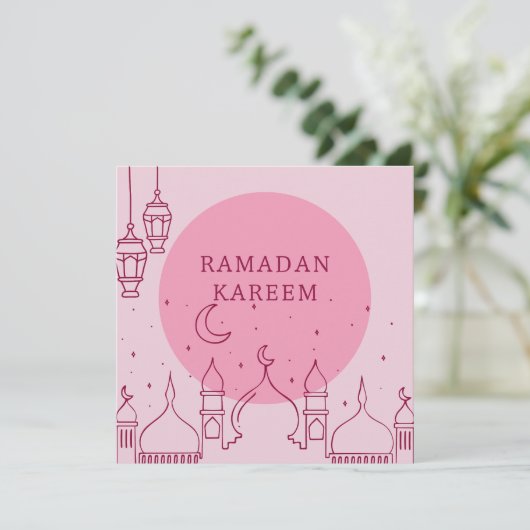 Roze ramadan Kareem Kaart (Staand voorkant)