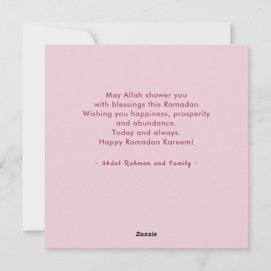 Roze ramadan Kareem Kaart (Achterkant)