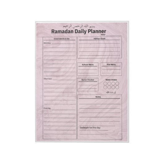 roze ramadan planner notitieblok (Linkerzijde)