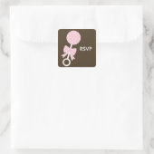 Roze rammelaar meisje Baby shower Vierkante Sticker (Tas)