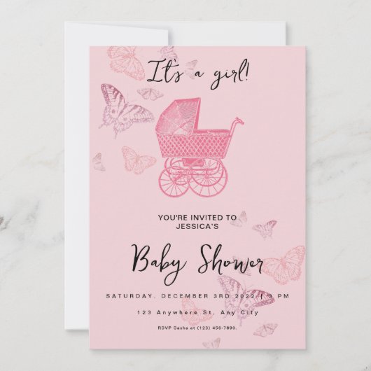 Roze  ramposter voor baby-meisje kaart (Voorkant)