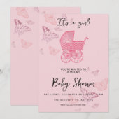 Roze  ramposter voor baby-meisje kaart (Voorkant / Achterkant)