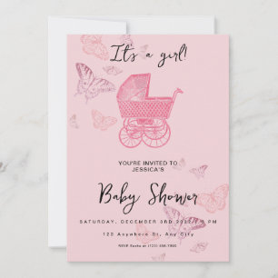 Roze  ramposter voor baby-meisje kaart