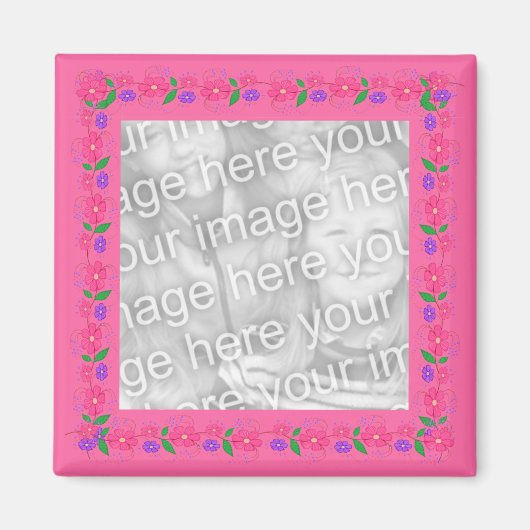 Roze Rand Bloemen 012 Foto Magneet (Voorkant)