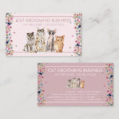 Roze rand Floral Lijst Kat Love Pet Paws Visitekaartje (Voorkant / Achterkant)