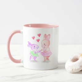 Roze rand & handvat mok dansende konijnen tutu