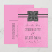Roze rand Medallion Save the Date Briefkaart (Voorkant / Achterkant)