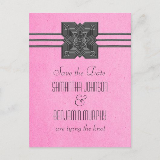 Roze rand Medallion Save the Date Briefkaart (Voorkant)