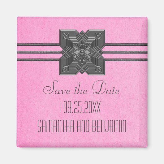 Roze rand Medallion Save the Date Magnet (Voorkant)
