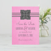 Roze rand Medallion sparen de Datum uitnodigen Save The Date (Staand voorkant)