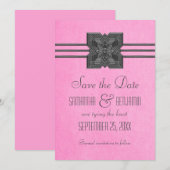 Roze rand Medallion sparen de Datum uitnodigen Save The Date (Voorkant / Achterkant)