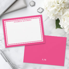 Roze Rand Minimalistische Naam Initiaal Notitiekaartje