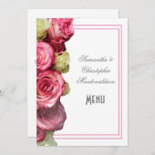 Roze rand roos bruiloft menu (Voorkant / Achterkant)