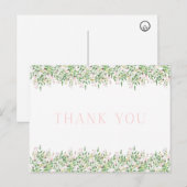 Roze rand Rosebud Dank u Briefkaart (Voorkant / Achterkant)