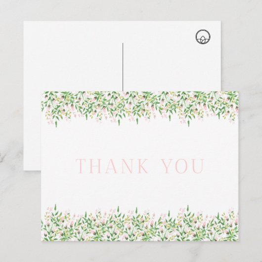 Roze rand Rosebud Dank u Briefkaart (Voorkant / Achterkant)