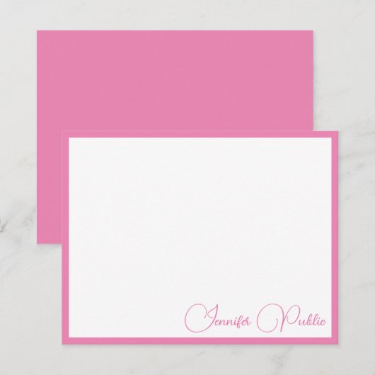 Roze Rand Typografie Script Naam Sjabloon Wit (Voorkant / Achterkant)