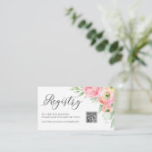 Roze Ranunculus Baby shower QR Code Registry Informatiekaartje (Staand voorkant)