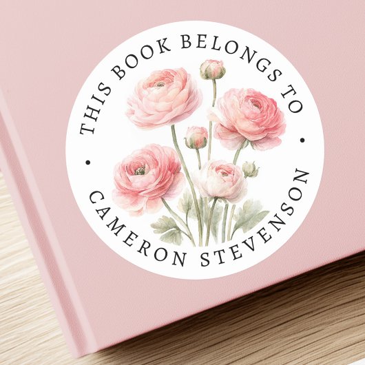 Roze ranunculus bloem bibliotheek boek label