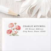 Roze ranunculus bloemenschilderij retouradres etiket (Insitu)