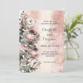 Roze Ranunculus Eucalyptus Rose Goud Bruiloft Kaart (Staand voorkant)